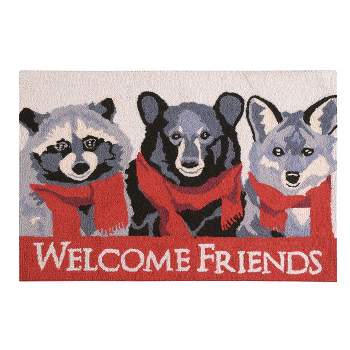 C&F Home Rustic Christmas Welcome Friends Woodland Critters in Red Scarves Wool Handcrafted Premium Hooked Indoor Accent Rug 2 x 3 ft