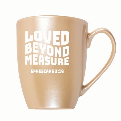 Elanze Designs Loved Beyond Measure Ephesians 3:19 10 ounce New Bone China Coffee Tea Cup Mug, Pearlescent Sand