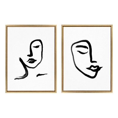 18" x 24" (Set of 2) Sylvie Woman Face Art and Face Line by Viola Kreczmer Framed Wall Canvas Set Gold - Kate & Laurel All Things Decor