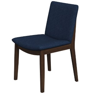 Blue Linen Dining Chairs, Set of 2 – Mid-Century Solid Wood - 1 of 4