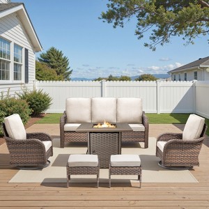 Buenhomino Patio Furniture Set with 30" Fire Pit Table-High Back Outdoor Swivel Chairs Set with Thick Cushions Outdoor Patio Conversation Sets - 1 of 4