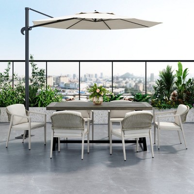 Outdoor Patio Dining Chairs Set of 6,Rattan Woven Garden Dining Chairs with Waterproof Cushion,Patio Armchair for Backyard Poolside-Coolbibila