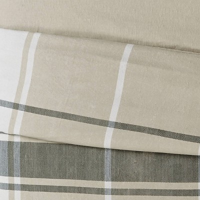 Preston Plaid Khaki and Gray Cotton Flannel Full/Queen Bedspread Set