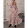 Women's Dress Square Neck Smocked Floral Print Long Sleeve Midi Dress - 2 of 4