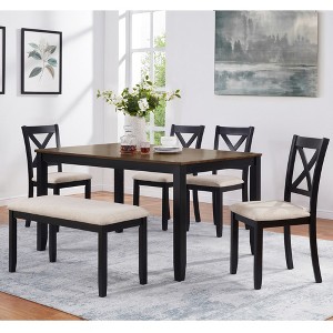 6-Piece Dining Set with Wood Table, 4 Chairs and a Bench for Kitchen, Dining Room - 1 of 4