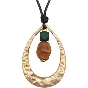 Leather and Wood Necklace Chunky Circle Pendant Boho Jewelry for Women - 1 of 4