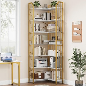 Corner Bookshelf 72"/86" l Shaped Bookcase, Corner Bookshelves Industrial Bookcase 7 Tier l-Shape Bookshelf - 1 of 4