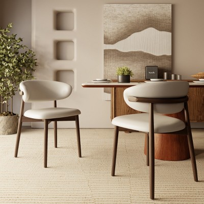 Set of 2 Modern Dining Chairs with Curved Backrest, Wood Dining Room Chairs, Upholstered Chairs for Kitchen or Dining Room – The Pop Home