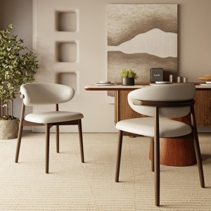 Set of 2 Modern Dining Chairs with Curved Backrest, Wood Dining Room Chairs, Upholstered Chairs for Kitchen or Dining Room – The Pop Home - 1 of 4