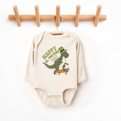 The Juniper Shop Happy St. Pat-Rex Day Baby Long Sleeve Bodysuit