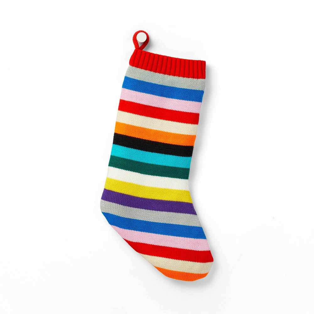 20" Mix Stripe Sweater Knit Holiday Stocking - LEGO Collection x Target