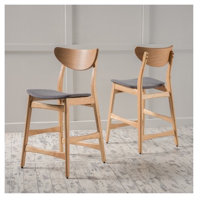 Set of 2 Dark Gray and Natural Oak Counter Height Barstools