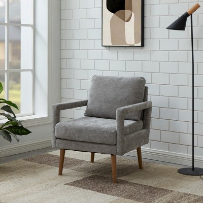 Mid-Century Armchair , Accent Chair with Chenille Armrest