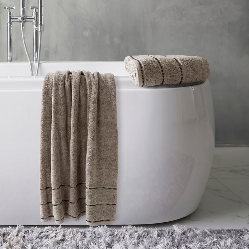 Hastings Home 2-pc Luxury Cotton Bath Towel Set, Quick Dry, Zero-Twist Cotton - Taupe/Black, 2 of 6