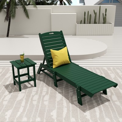 Dark Green Adjustable Poly Lumber Outdoor Chaise Lounge Set