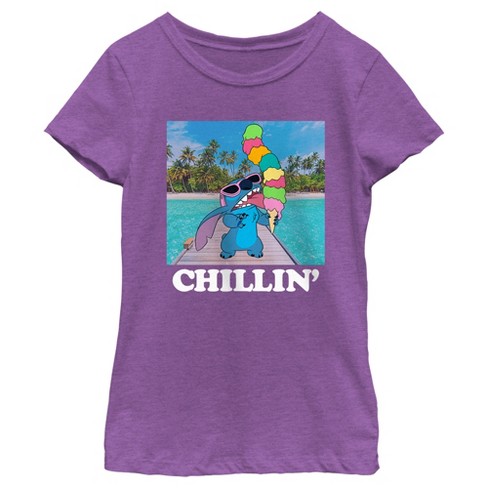 Disney's Lilo & Stitch Juniors' Chillin' Beach Chair Graphic Tee, Girl's, Size: Medium, Blue