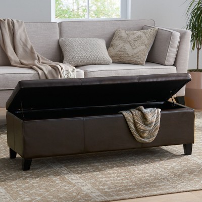 NicBex PU Leather Pull-Open Top Ottoman Bench with Storage,Upholstered Storage Ottoman for Bedroom,Entrance