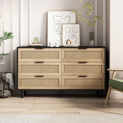 Rattan Storage Cabinet Rattan Drawer, CENGHU 6-Drawer Dresser, Clothes Storage Cabinet, for Bedroom, for Hallway, Living Room, Bedroom