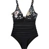 Clearlove Women's One Piece Swimsuit Bathing Suit V Neck Ruched Mesh Back Hook - 4 of 4