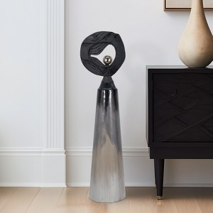 Modern Glass and Metal Bottle with Sculptural Aluminum Accent Topper - Decorative Accent for Home, Office, Bedroom, or Living Room Decor - Silver - 1 of 4