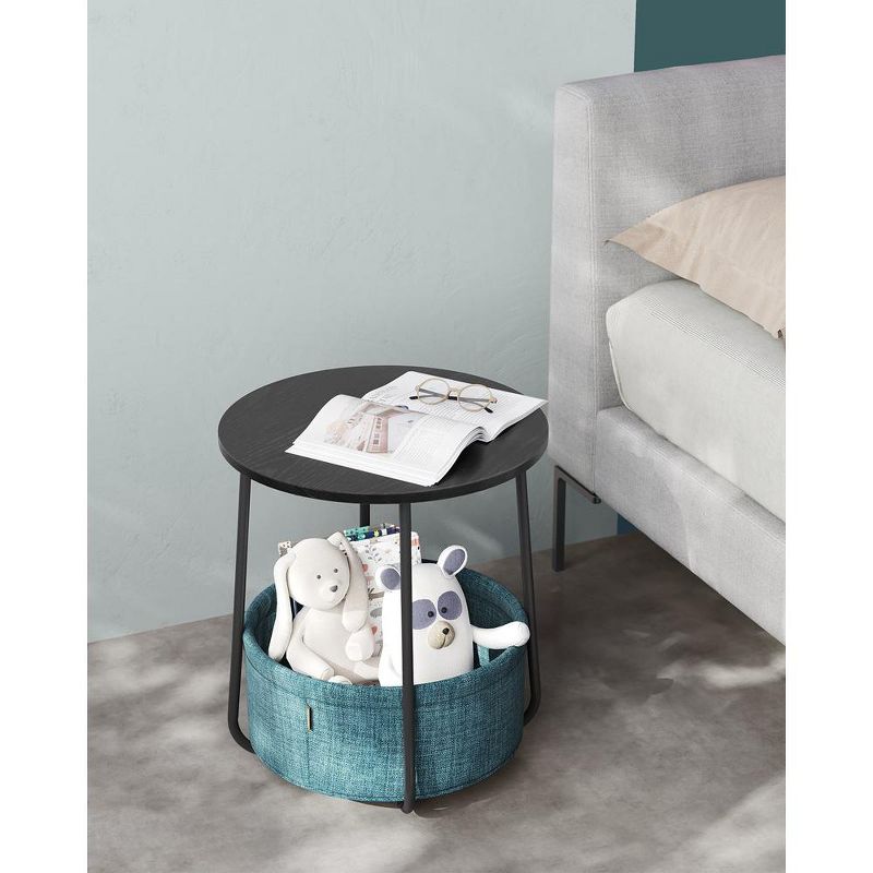 VASAGLE Small Round Side End Table, Modern Nightstand with Fabric Basket, 3 of 8