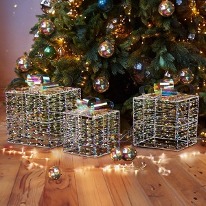 Lighted Iridescent Gift Boxes Set of 3, Pre-lit Nestable Present Boxes Ornament for Christmas Outdoor Indoor Decor Lighted Holiday Displays - 1 of 4