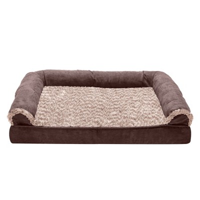 Medium Espresso Faux Fur Orthopedic Sofa-Style Pet Bed