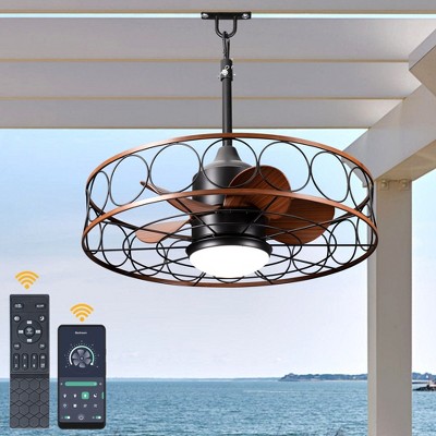 Bella Depot 23" Black Outdoor Ceiling Fan with Light and Remote 6-speed Waterproof  Pluged Ceiling Fan with APP Control