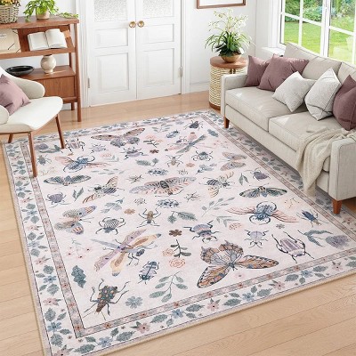 Lahome Machine Washable Back to College Series Animal Life Insects Area Rug - Nature-Inspired Carpet for Living Room, School, Bedroom, or Entryway