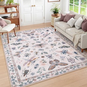 Lahome Machine Washable Back to College Series Animal Life Insects Area Rug - Nature-Inspired Carpet for Living Room, School, Bedroom, or Entryway - 1 of 4
