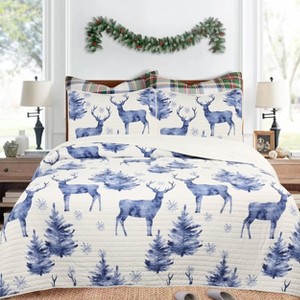 Marcielo 3 Pcs Deer Holiday Quilt Bedspread Set - 1 of 4