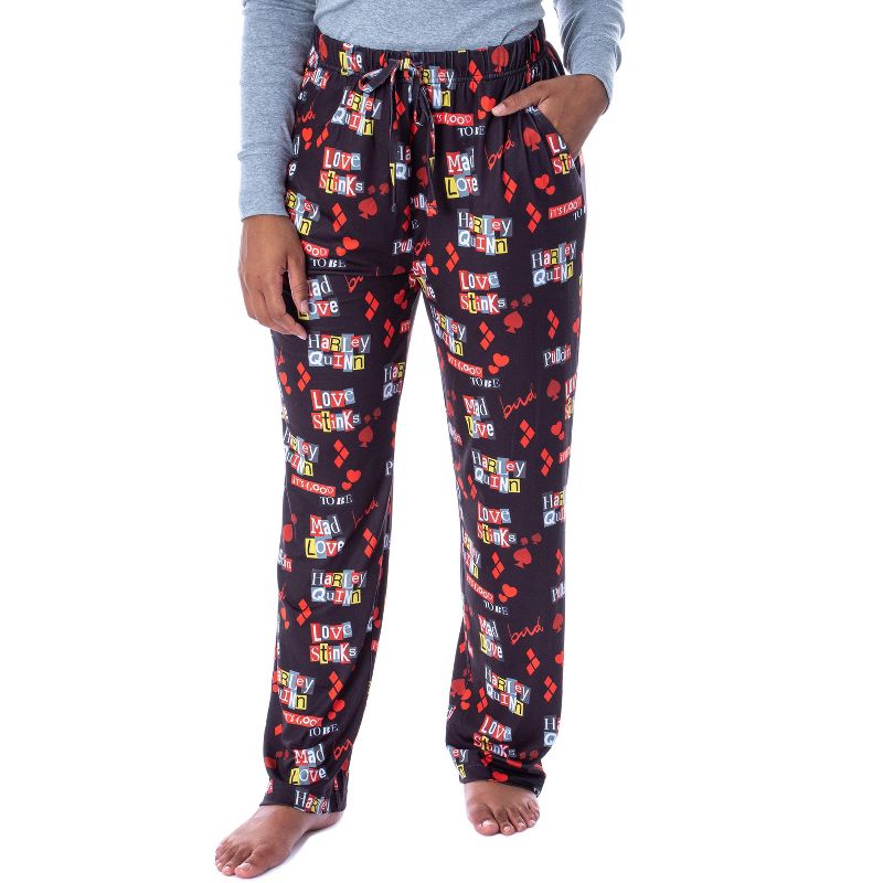 DC Comics Women's Harley Quinn Love Stinks Loungewear Pajama Pants Black, 1 of 5