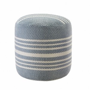 HomeRoots 20" Blue Polyester Round Striped Indoor Outdoor Pouf Ottoman - 1 of 4