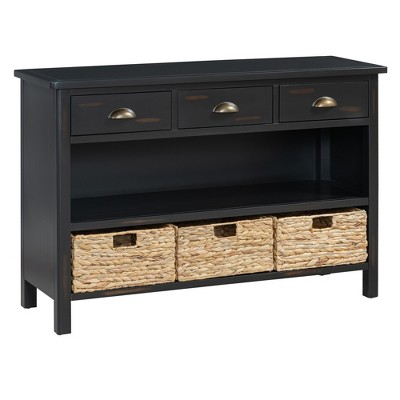 Dexmalle Console Table with 3 Water Hyacinth Woven Baskets