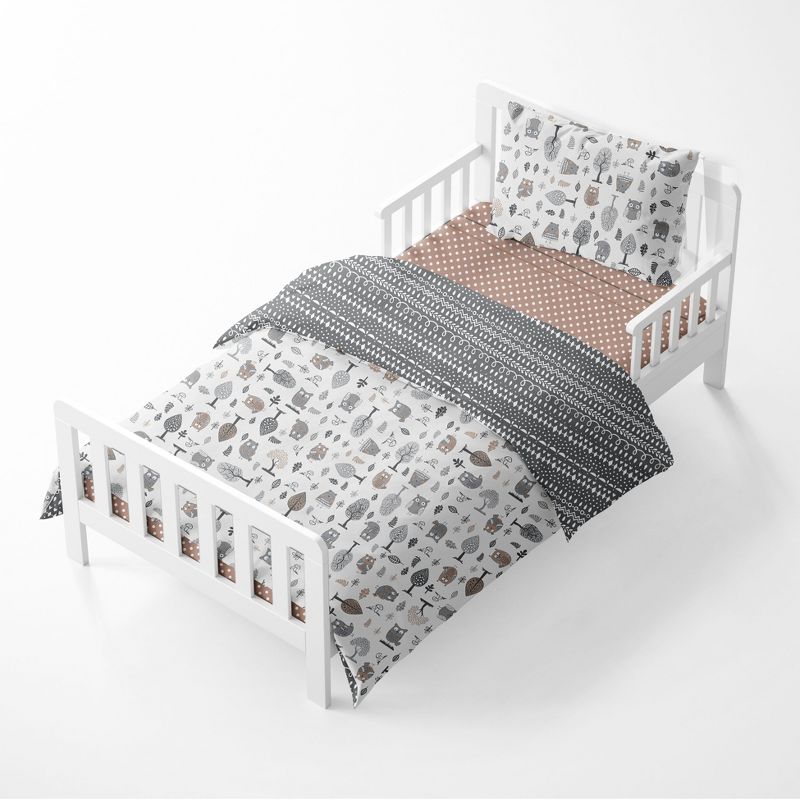 Bacati - Owls in the Woods Beige/Gray 4 pc Toddler Bedding Set, 3 of 9