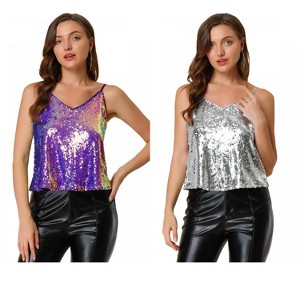 Allegra K Women's Sequined Shining Adjustable Straps Party Sparkle Cami Top 2 Packs - 1 of 4