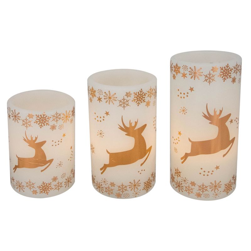 Northlight Set of 3 White Reindeer Flameless Flickering LED Christmas Wax Pillar Candles 6", 4 of 8