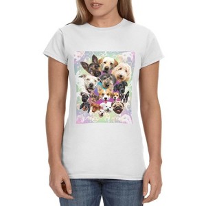 Cute Puppies and Dogs Pop Art Collage Womens Shirt Puppies Galore Tee White - 1 of 3