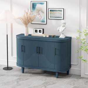 SEVOBAL Utility Storage Cabinets Modern Curved Sideboard with 4 Doors Adjustable Shelves and Decorative Carved Design, Blue, 47.24"*15.75"*32.28" - 1 of 4
