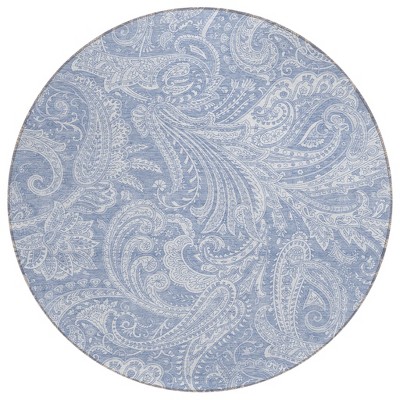 Denim Blue Sky Blue And Ivory Paisley Washable Indoor Outdoor Area Rug