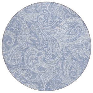 Denim Blue Sky Blue And Ivory Paisley Washable Indoor Outdoor Area Rug - 1 of 4