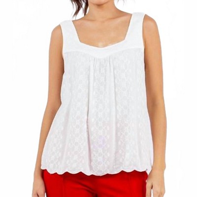 Women's Crepe Eyelet And Tonal Embroidered Tank Top - PAPARAZZI