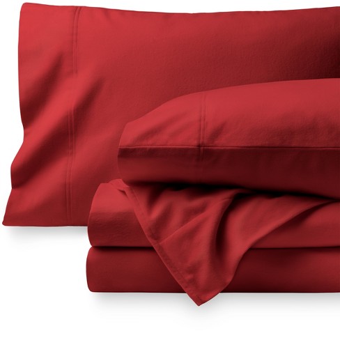 Red Cotton Flannel Split King Sheet Set, Extra Long Twin Flannel Sheets For Adjustable Beds