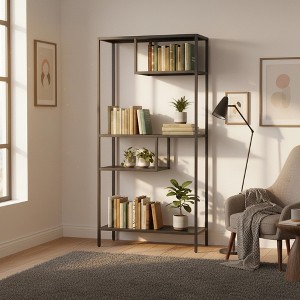 Homy Casa Modern Geometric Metal Shelving Unit with Asymmetrical Shelves, Black - 1 of 4