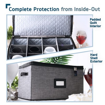 Gray Quilted Hard Shell Wine Glass Storage Box with Dividers, 2 Pack
