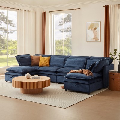 Modern Large U-Shaped Modular Sofa, Freely Combinable 6/4-Seater Sofa Couch with Double-Layer Cushion & Storage Function - ModernLuxe