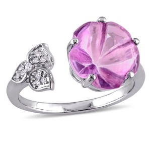 EVERLY JEWELRY | Sterling Silver 6 1/4 CT TGW Pink Topaz and Diamond Flower Open Cuff Ring - 1 of 4