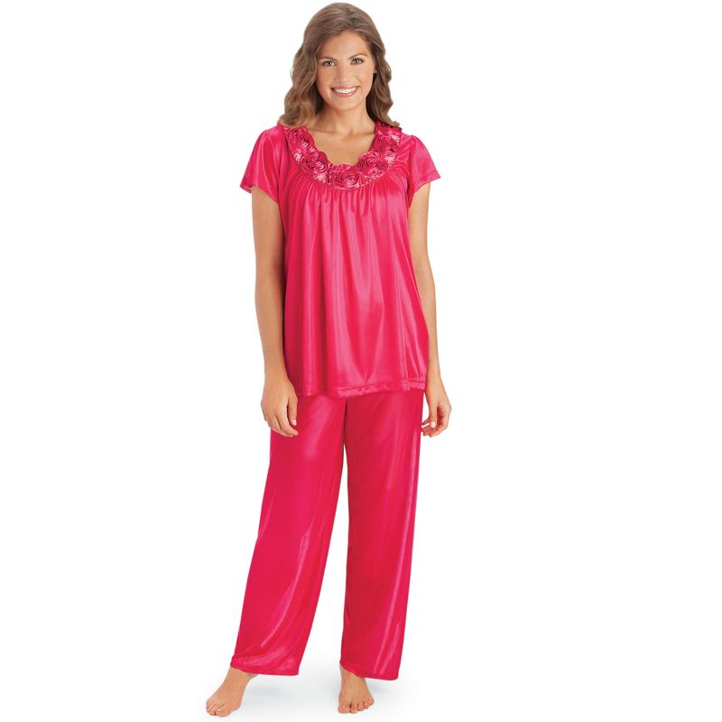 Collections Etc Rose Trim Short Sleeve Pajama Set, 2 of 4