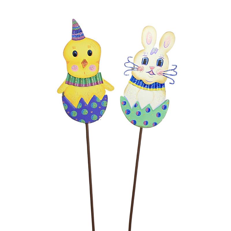 Round Top Collection 26.5 Inch Vintage Bunny & Chick Stakes Cracked Egg Decorative Garden Stakes, 3 of 4