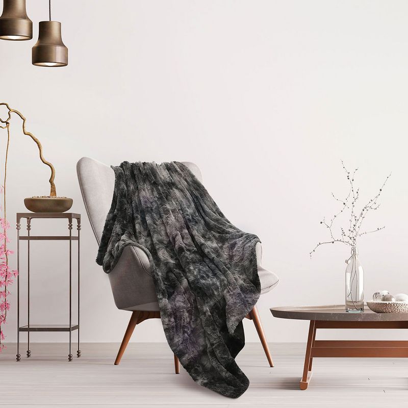 PiccoCasa Faux Fur Tie-dye Shaggy Sofa Couch Bed Lightweight Fleece Blankets, 2 of 7